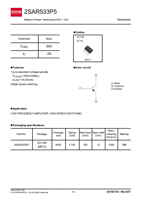2SAR533P5 Datasheet PDF ROHM Semiconductor