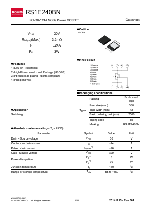RS1E240BN Datasheet PDF ROHM Semiconductor