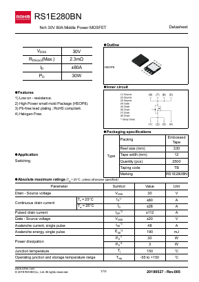 RS1E280BN Datasheet PDF ROHM Semiconductor