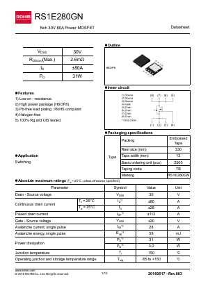 RS1E280GN Datasheet PDF ROHM Semiconductor
