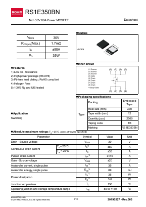RS1E350BN Datasheet PDF ROHM Semiconductor