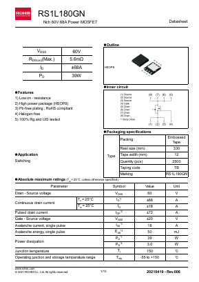 RS1L180GN Datasheet PDF ROHM Semiconductor