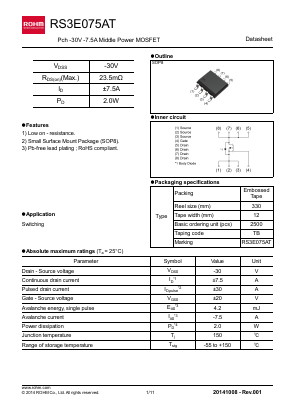 RS3E075AT Datasheet PDF ROHM Semiconductor