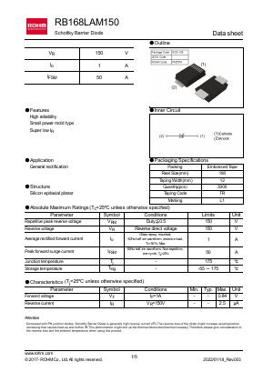 RB168LAM150 Datasheet PDF ROHM Semiconductor