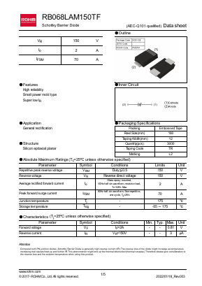 RB068LAM150TF Datasheet PDF ROHM Semiconductor