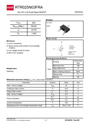 RTR025N03FRA Datasheet PDF ROHM Semiconductor