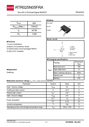 RTR025N05FRA Datasheet PDF ROHM Semiconductor