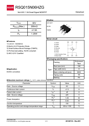 RSQ015N06HZG Datasheet PDF ROHM Semiconductor