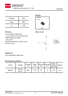 2SD2537 Datasheet PDF ROHM Semiconductor