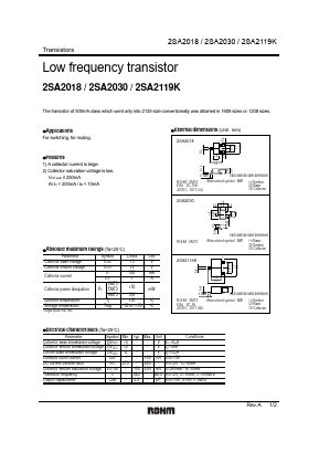 2SA2018 Datasheet PDF ROHM Semiconductor