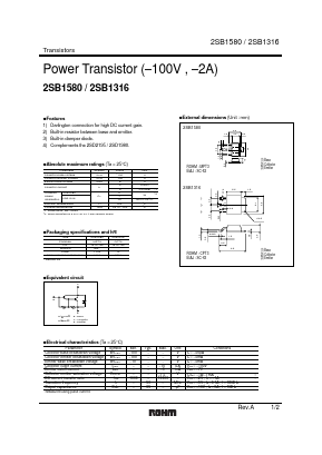 2SB1580 Datasheet PDF ROHM Semiconductor