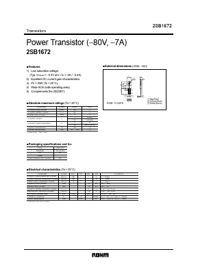 2SB1672 Datasheet PDF ROHM Semiconductor