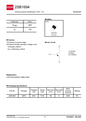 2SB1694T106 Datasheet PDF ROHM Semiconductor