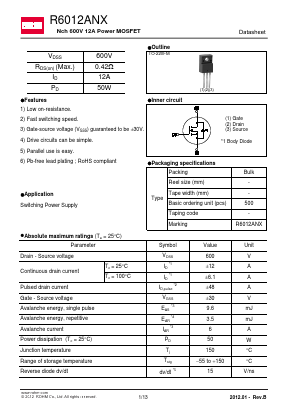 R6012ANX Datasheet PDF ROHM Semiconductor
