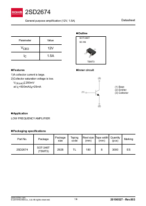 2SD2674 Datasheet PDF ROHM Semiconductor