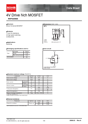 RHP020N06T100 Datasheet PDF ROHM Semiconductor