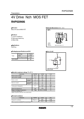 RHP020N06T100 Datasheet PDF ROHM Semiconductor