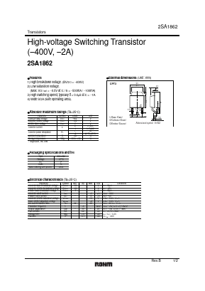 2SA1862 Datasheet PDF ROHM Semiconductor