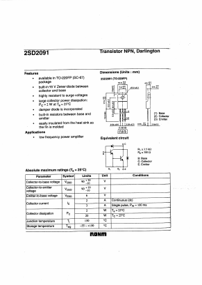 2SD2091 Datasheet PDF ROHM Semiconductor