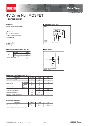 RHP020N06FRA Datasheet PDF ROHM Semiconductor