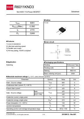 R6011KND3 Datasheet PDF ROHM Semiconductor
