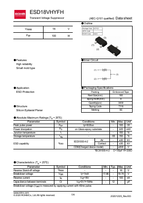 ESD18VHYFHT116 Datasheet PDF ROHM Semiconductor