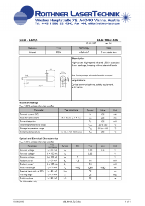 ELD-1060-525 Datasheet PDF Roithner LaserTechnik GmbH