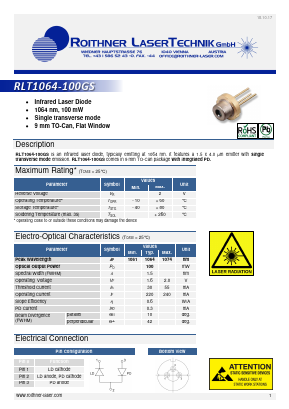 RLT1064-100GS Datasheet PDF Roithner LaserTechnik GmbH