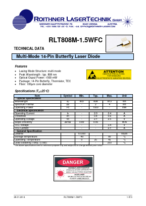 RLT808M-1.5WFC Datasheet PDF Roithner LaserTechnik GmbH