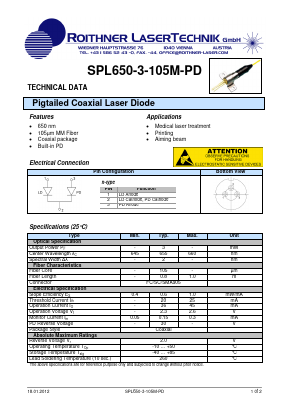SPL650-3-105M-PD Datasheet PDF Roithner LaserTechnik GmbH