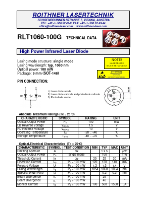 RLT1060-100G Datasheet PDF Roithner LaserTechnik GmbH