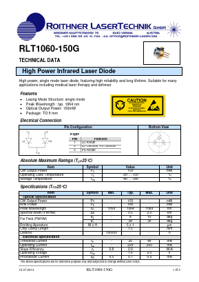 RLT1060-150G Datasheet PDF Roithner LaserTechnik GmbH