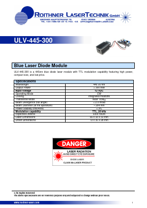 ULV-445-300 Datasheet PDF Roithner LaserTechnik GmbH