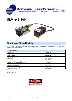 ULV-445-600 Datasheet PDF Roithner LaserTechnik GmbH