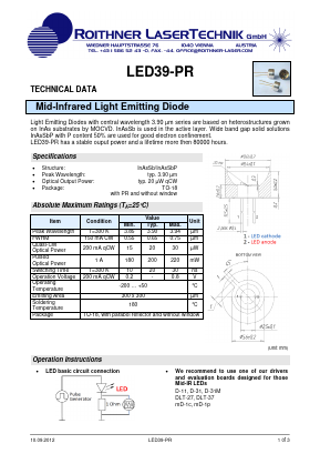LED39-PR Datasheet PDF Roithner LaserTechnik GmbH