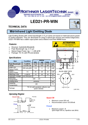 LED21-PR-WIN Datasheet PDF Roithner LaserTechnik GmbH