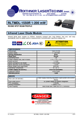 RLTMDL-1550R Datasheet PDF Roithner LaserTechnik GmbH