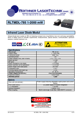RLTMDL-785 Datasheet PDF Roithner LaserTechnik GmbH