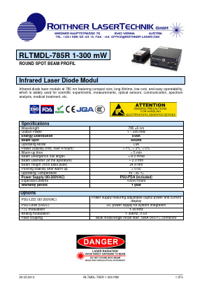 RLTMDL-785R Datasheet PDF Roithner LaserTechnik GmbH