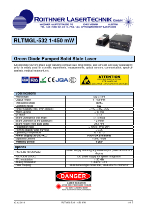 RLTMGL-532 Datasheet PDF Roithner LaserTechnik GmbH