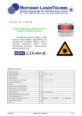 RLTMGL-543 Datasheet PDF Roithner LaserTechnik GmbH