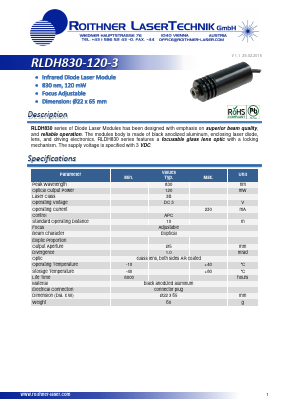 RLDH830-120-3 Datasheet PDF Roithner LaserTechnik GmbH