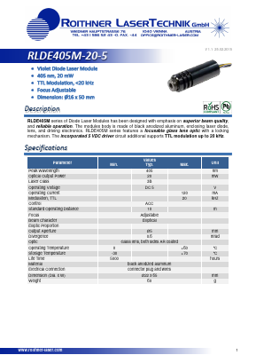 RLDE405M-20-5 Datasheet PDF Roithner LaserTechnik GmbH