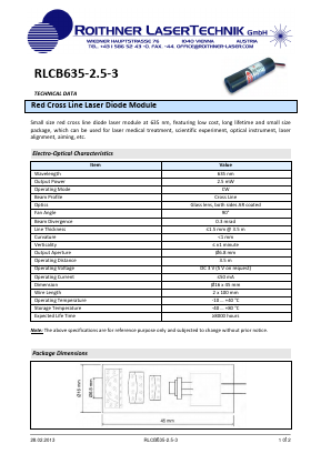 RLCB635-2-5-3 Datasheet PDF Roithner LaserTechnik GmbH