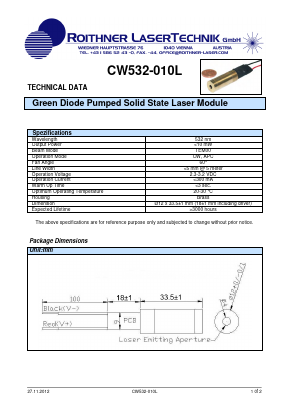 CW532-010L Datasheet PDF Roithner LaserTechnik GmbH