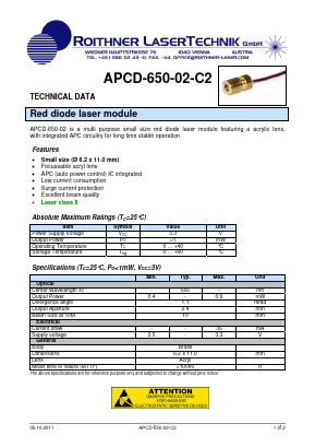 APCD-650-02-C2 Datasheet PDF Roithner LaserTechnik GmbH
