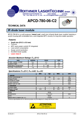 APCD-780-06-C2 Datasheet PDF Roithner LaserTechnik GmbH