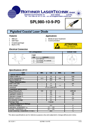 SPL980-10-9-PD Datasheet PDF Roithner LaserTechnik GmbH