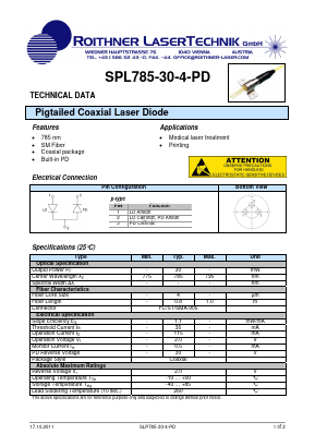 SPL785-30-4-PD Datasheet PDF Roithner LaserTechnik GmbH
