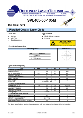 SPL405-50-105M Datasheet PDF Roithner LaserTechnik GmbH